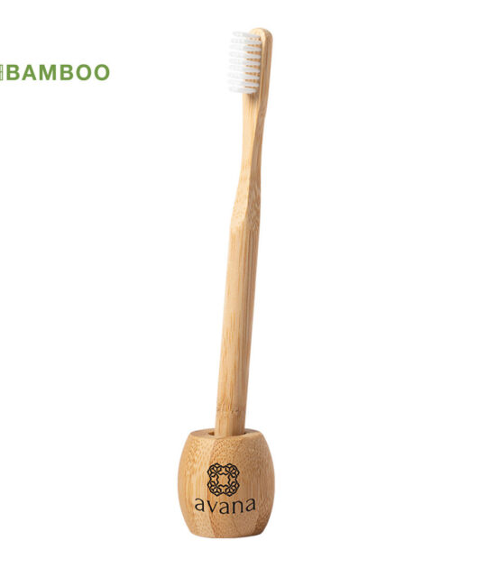Spazzolino da denti Linea Natura in Bambù con appoggio confezionato singolarmente in scatola Eco Design.
