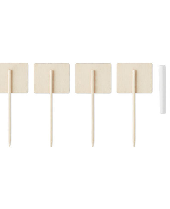 Confezione da 4 segna antipasti per antipasti in MDF con gessetto.