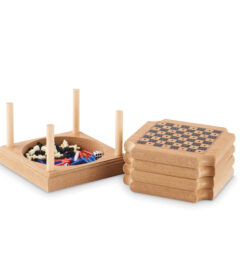 Set di 4 sottobicchieri in sughero e MDF con un set di 4 giochi