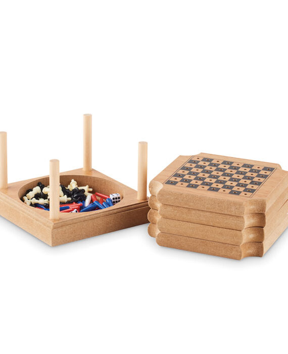 Set di 4 sottobicchieri in sughero e MDF con un set di 4 giochi