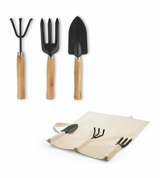 Set da giardinaggio con 3 utensili in metallo e legno di eucalipto.