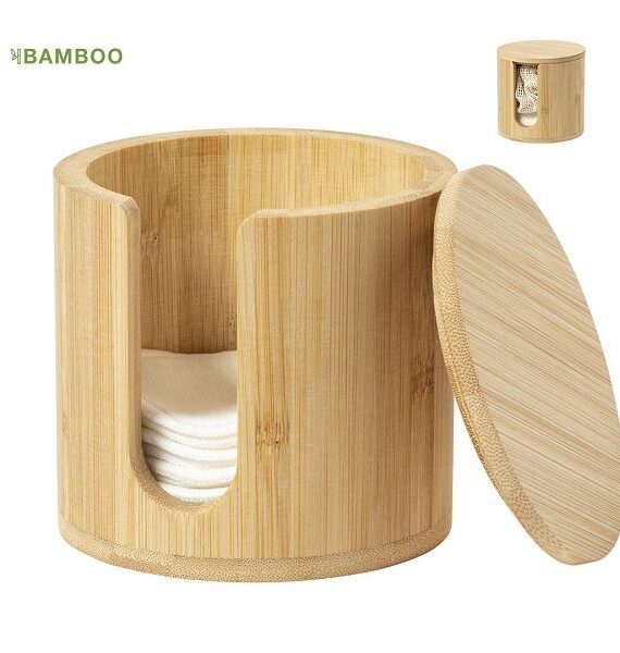 Dispenser per dischi struccanti in bambù. con 10 dischi in cotone