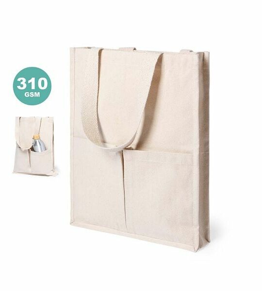 Borsa 100% cotone (310 g/m²) con tasche esterne.