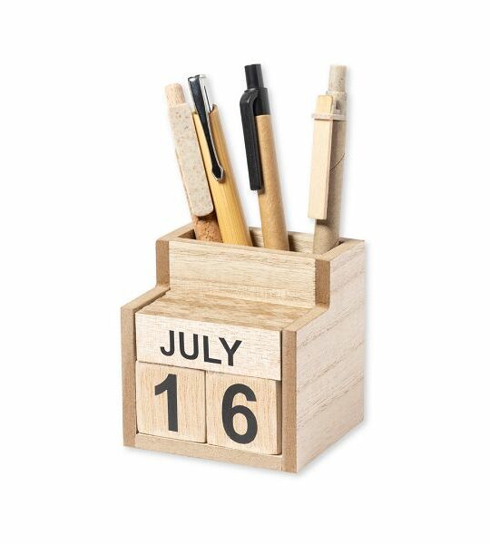 Portapenne calendario perpetuo in legno.