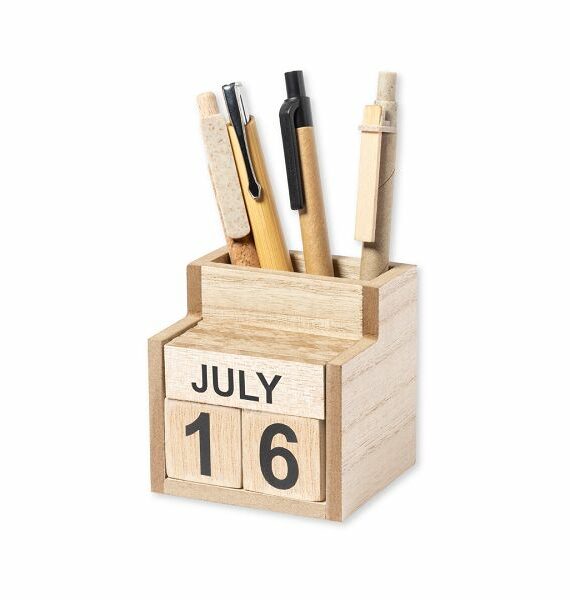 Portapenne calendario perpetuo in legno.