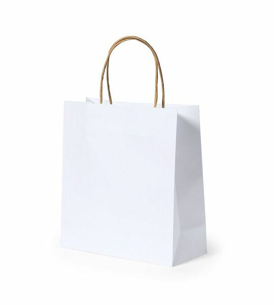 Shopper in carta riciclata 100g/m2 Manici ritorti colore avana. Dimensione; 22 x 9 x 23 cm