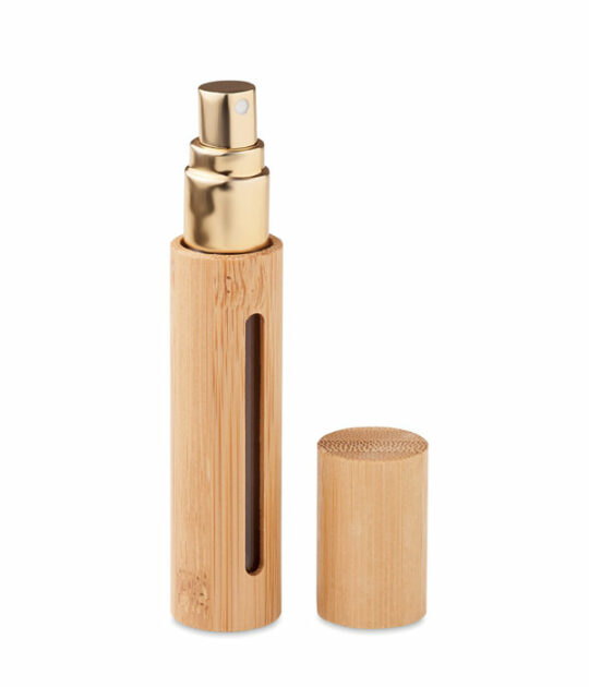 Mini atomizzatore ricaricabile per profumi con involucro in bamboo. Capacità: 10 ml.