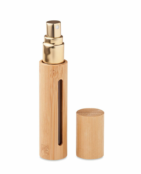 Mini atomizzatore ricaricabile per profumi con involucro in bamboo. Capacità: 10 ml.