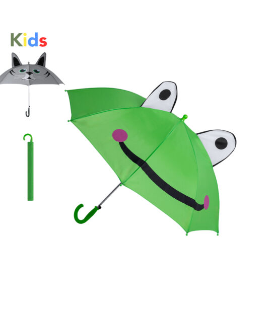Ombrello per bambini con divertenti disegni di gatti e rane