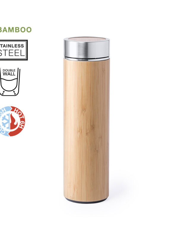 Borraccia thermos della linea natura da 500 ml. Realizzata in bambù e acciaio Inox