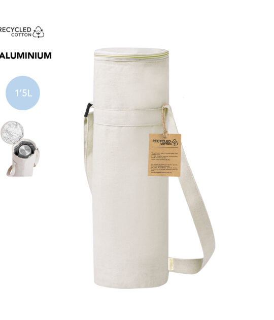 Borsa termica progettata per trasportare bottiglie fino a 1,5L, realizzata in cotone riciclato al 100%.