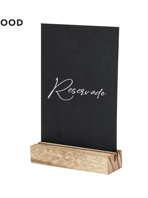 Porta menu con base in legno resistente e lavagna per scrivere su entrambi i lati fornito con scatola kraft individuale