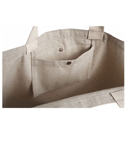 Borsa mare in cotone riciclato 220 g/m² con tasca interna, manici in corda